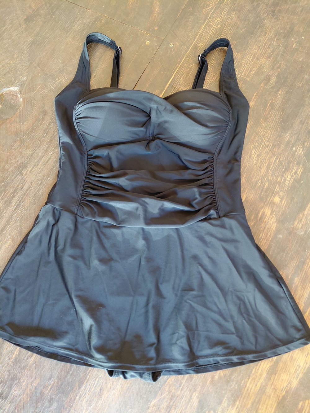 Black Sweetheart Swimdress with Supportive Ruched Bodice